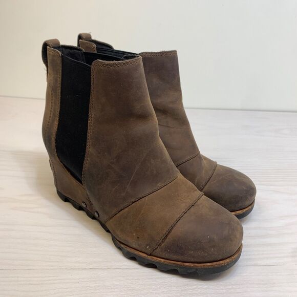 Sorel Lea Joan of Arctic Wedge Chelsea Boots Bootie Sz 6.5 Waterproof Elk Brown - Picture 1 of 11